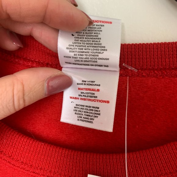 NEW Gender Inclusive Unisex Petals Peacocks University Self Love Red Sweater M - Picture 6 of 8